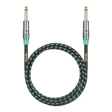 Clef Audio Labs 6.35mm TS to 6.35mm TS, Green Braided Jacket -6FT-1PK