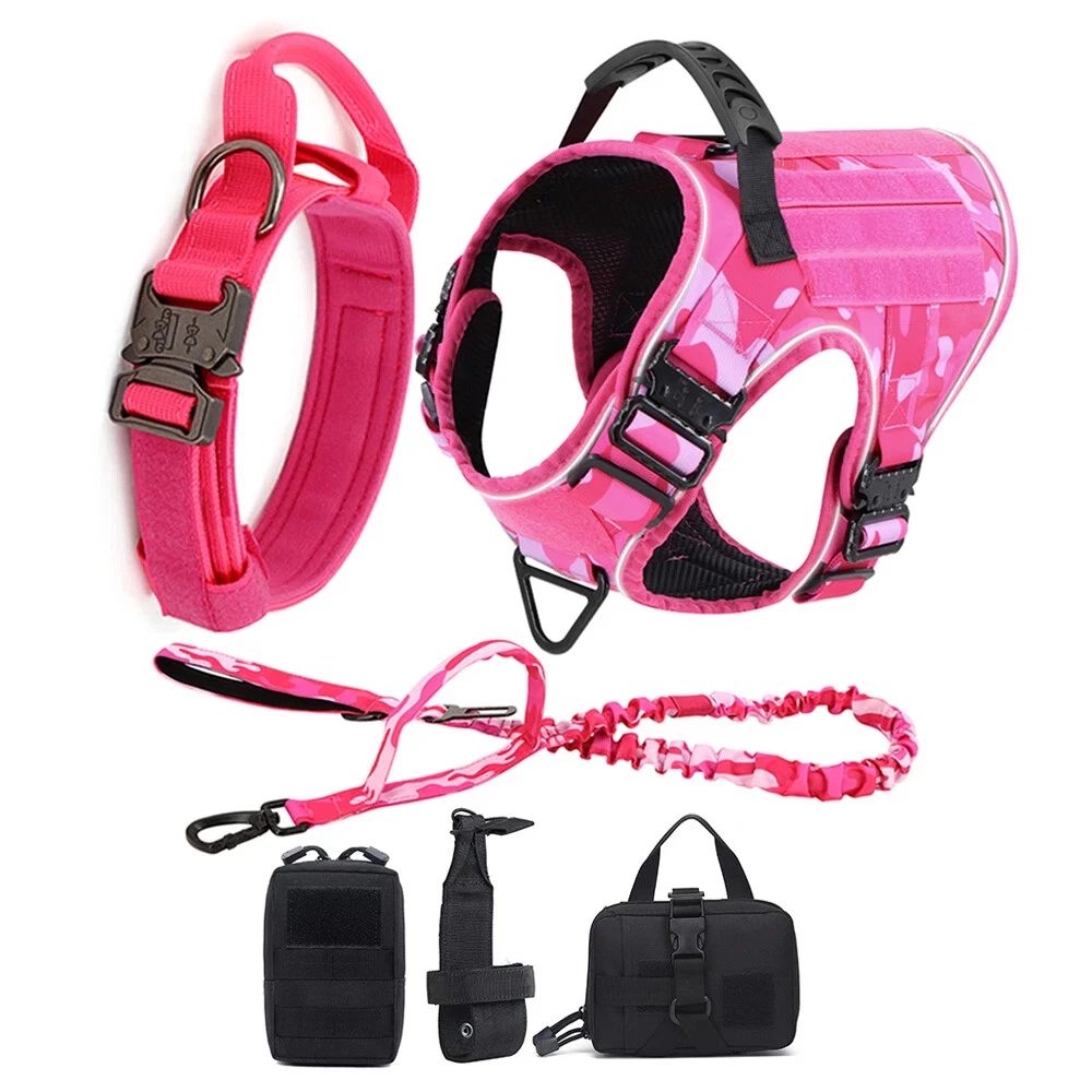 Dog Harness with 4 Metal Buckle Military Tactical Pet Training Vest Harnesses