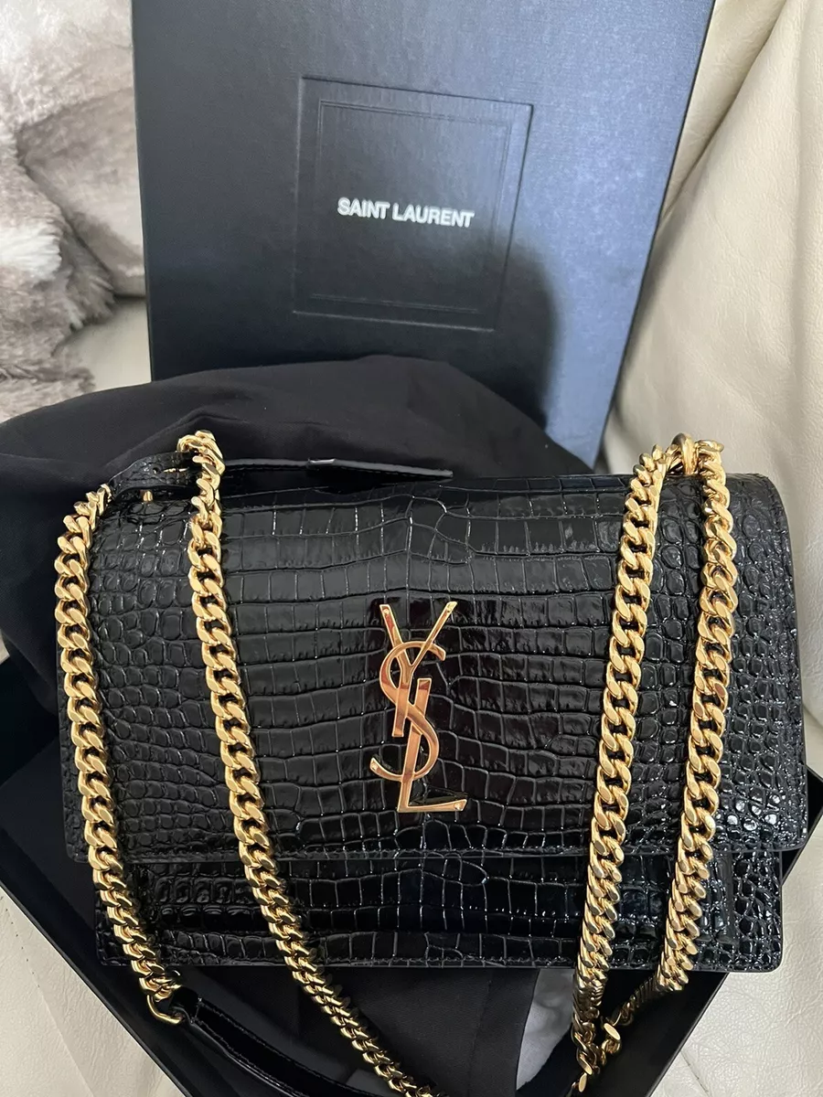 Saint Laurent Sunset Medium Crocodile Embossed Bag