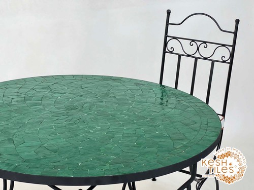 43INCH ROUND MOSAIC TABLE, Moroccan Matte Green Tiles, Handmade Flower Design - Picture 6 of 10