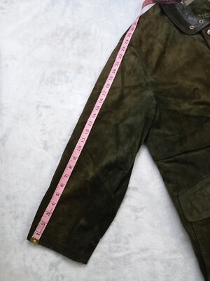 Vtg 80s BURBERRYS Green Suede Leather Wool Lined Nova Check Jacket
