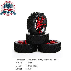 4x12mm Hex RC Rally Rubber Tires&Wheel Rims 6mm Offset For HSP 1:10 Off Road Car