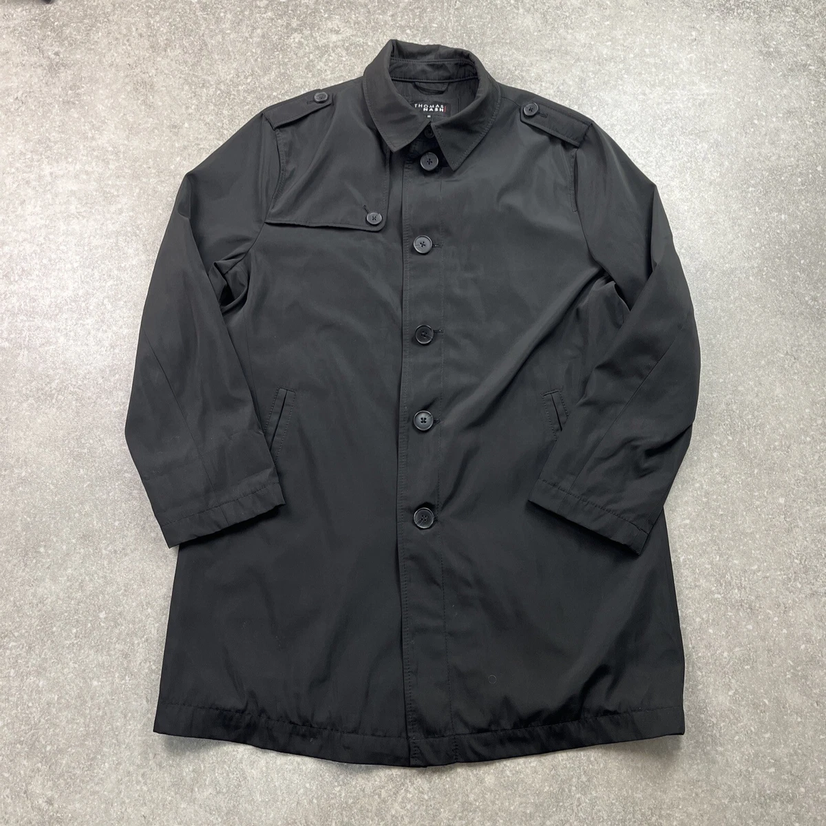 Mens Thomas Nash Black Water Resistant Single Breasted Trench Coat Size M |  eBay