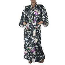 Oriental Japanese Geisha Black Floral Print Robe. One Size