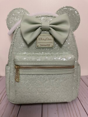 Disney Parks Loungefly Minnie Mouse Mint Green Sequin Spring Mini Backpack  NEW