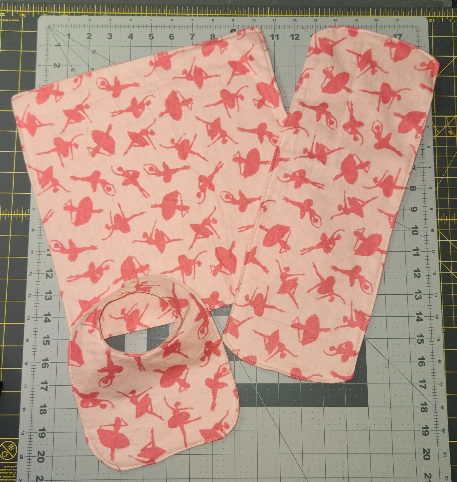 Baby Burp Cloth, Bib, and Lovey Set. Handmade. Ballerinas.
