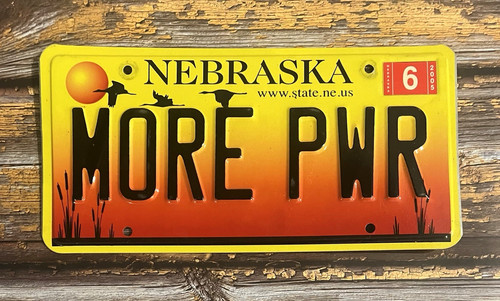 2005 Nebraska Vanity License Plate MORE PWR "MORE POWER"