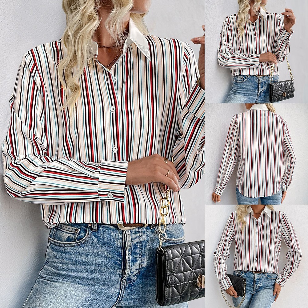 Camicia con risvolto a righe chiusura con fibbia a fila singola perfetta per occasioni casual