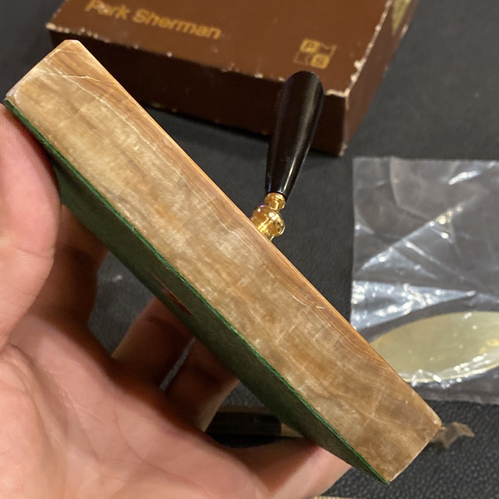 Vtg NIB Park Sherman Caramel Brown Marble Onyx Desk Pen Holder 5"4” NEW In Box