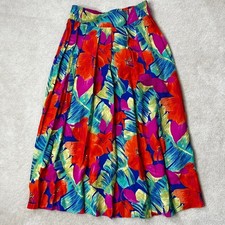 Vtg 80s Norton McNaughton multicoloured floral pleated midi skirt Womens 6 Boho