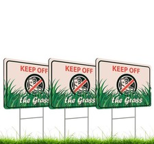 3 PCS Double Sided 12x8 Inch Plastic Keep Off Grass Sign H-Stakes Lawn