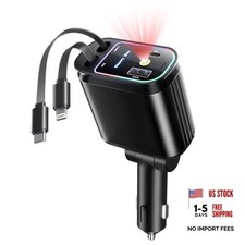 Starlight Retractable Car Charger with Retractable Cables, Starlight Deep Black