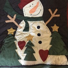 Vtg Snowman Throw 46X58  Cottage PatchWork Quilt Hand Sewn Touches Fresh  Clean