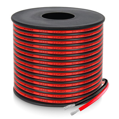 22 Gauge 2 Conductor PVC Tinned Copper Electrical Wire, 32.8FT/10M Red and Black