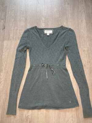American Eagle Outfitters Green Knit V-Neck Belted Sweater Long Sleeve Size XS