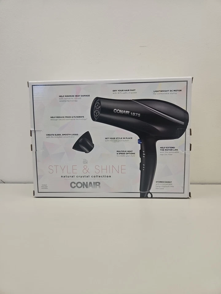 Secador de Pelo Conair 1875 Watt Estilo y Brillo Negro Cristal Natural Colección Foto 3 de 4