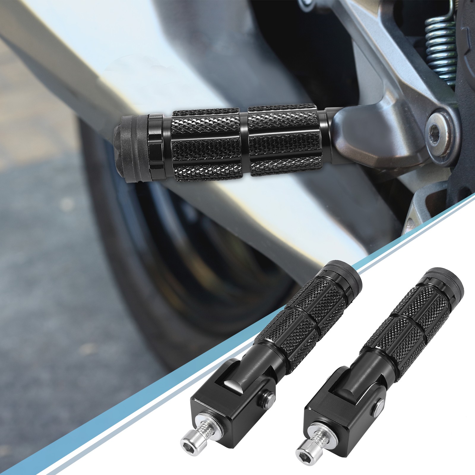 Universal 7mm Aluminum Alloy Motorcycle Rearset Fold Footrest Black Pack of 2