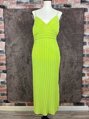 Banana Republic V-Neck Accordian Dress Neon Green Women's Size 8