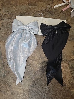 Houseeee & Harmony Large White and Black Fabric Bow Hair Accessories Girls Party