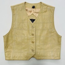 1990s Y2K North Beach Leather Cropped Button Vest Beige Women s XS/S