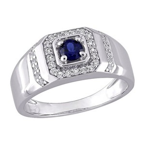Blue & White CZ Men's Halo  .926 Size 9