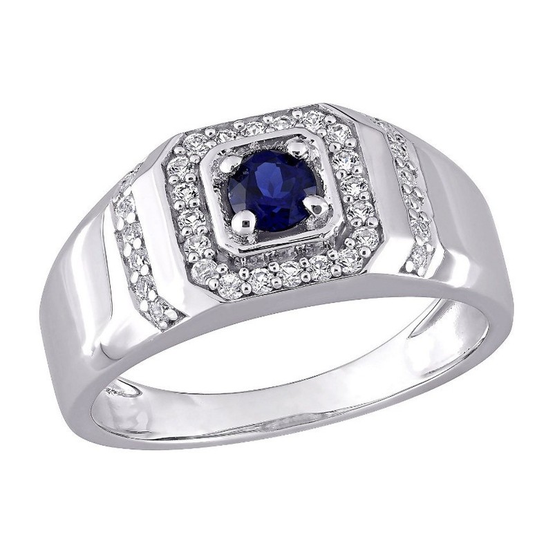 Blue & White CZ Men's Halo  .926 Size 9