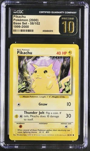 CGC 10 Pristine 1999-2000 Variation Pikachu 58/102 Base Set Pokemon