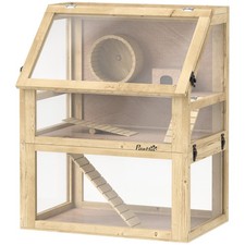 24in 3-Tier Wooden Hamster Cage Gerbil Habitat Exercise Wheel Seesaw Ramp