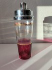 Cocktail Shaker Red W Gold Stripe Glass MCM Deco Chrome Cap — photo 4