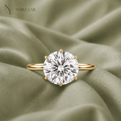 15 Carat 18K Yellow Gold Round Cut Lab-Grown Diamond Solitaire Engagement Ring