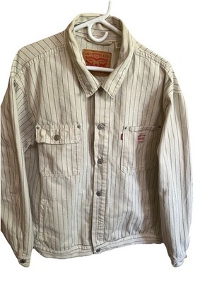 Levi's Sunrise Trucker Jacket XL Bleached Boulevard Stripe Canvas Coat NWOT
