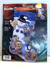 2001 Bucilla Plaid Felt Christmas Stocking Kit Snow Days 84590 Snowman Sealed