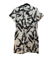 RACHEL ZOE Black & White Tropical Leaf Print Linen Mini Shirt Dress Sz S