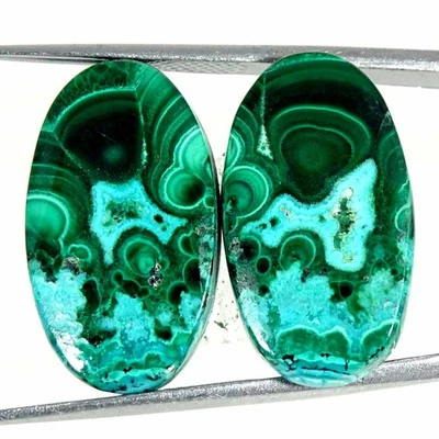 25,50Cts Natürlicher Malachit Chrysokolle Oval Paar Cab Lose Edelstein 12x22x4Mm - Bild 1 von 4