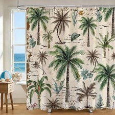 Vintage Summer Shower Curtain Summer Palm Tree Bathroom Shower Curtain Tropic...