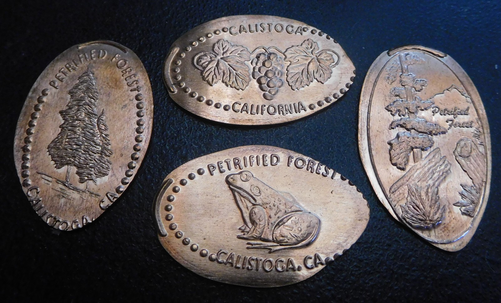 Calistoga,Ca. - Petrified Forest - Four Copper Elongated Pennies