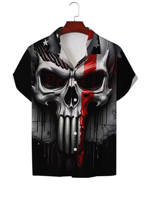 American Flag Skull Design Hawaiian Shirt - Adults & Youth
