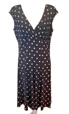 Lauren Ralph Lauren Dress Womens 14 Black White Polka Dots Empire Waist Career