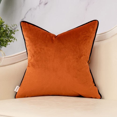 Burnt Orange Decorative Velvet Throw Pillow Cover Striped Patchwork Cushion C... - 第 2/7 張圖片