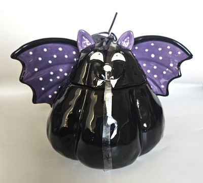 Blue Sky Halloween Vampire Bat Ceramic Cookie Jar Canister