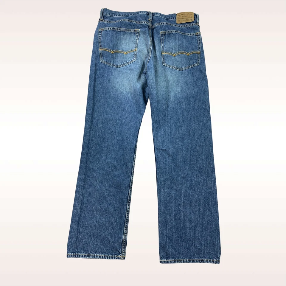 Pantalones de mezclilla rectos relajados American Eagle para hombre 34x30 azul bigote desvanecido Foto 2 de 4