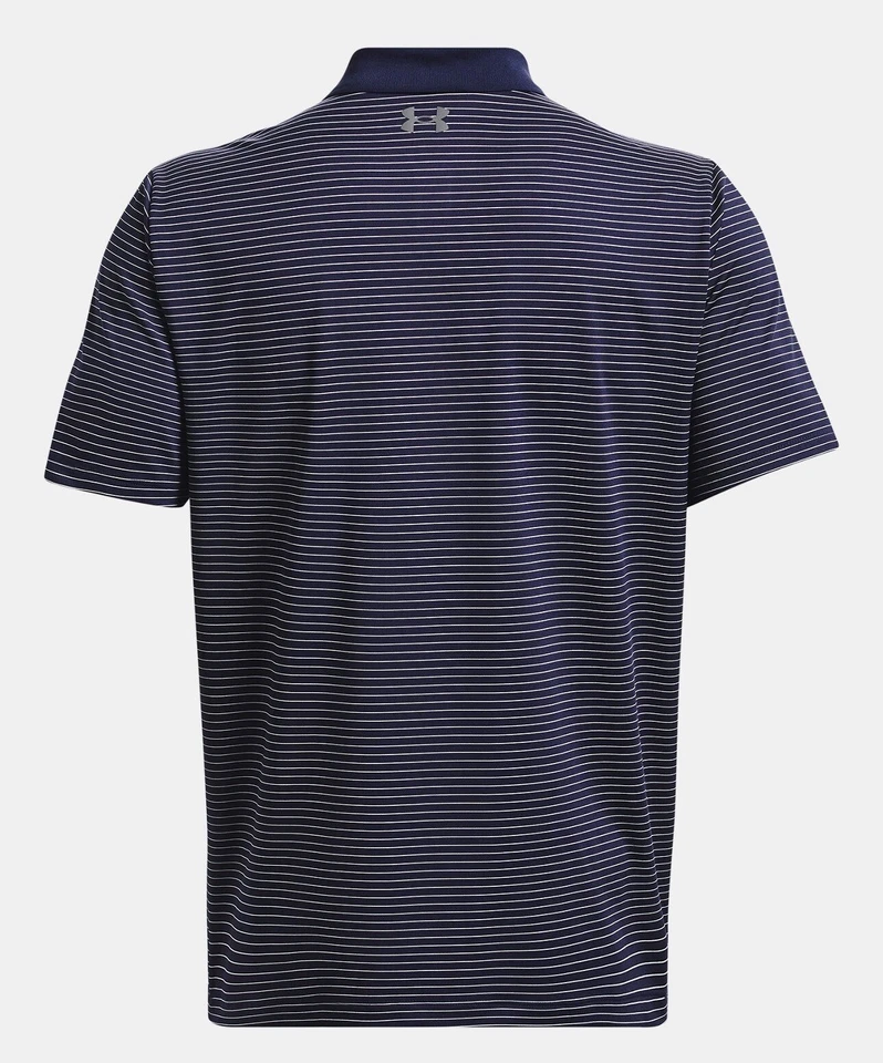 Polo de golf Under Armour Performance 3.0 a rayas azul marino/plateado 2XLT para hombre nuevo sin etiquetas Foto 2 de 4