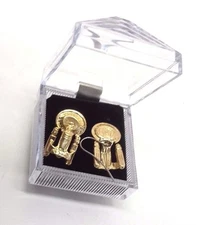 Star Trek:Next Generation Enterprise-D Gold Pierced Earrings w Deluxe Lucite Box