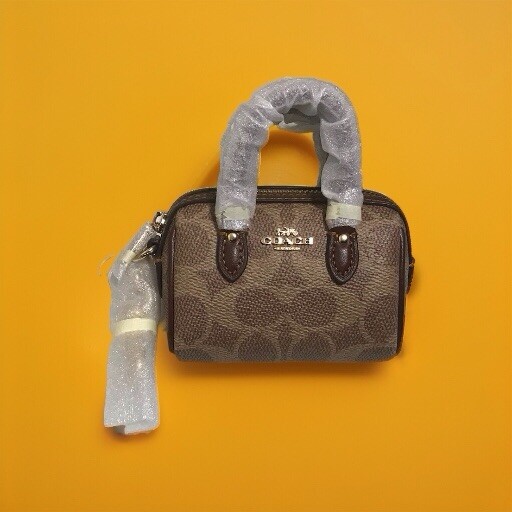 Coach Mini Rowan Bag Charm Tan/Brown Signature Canvas
