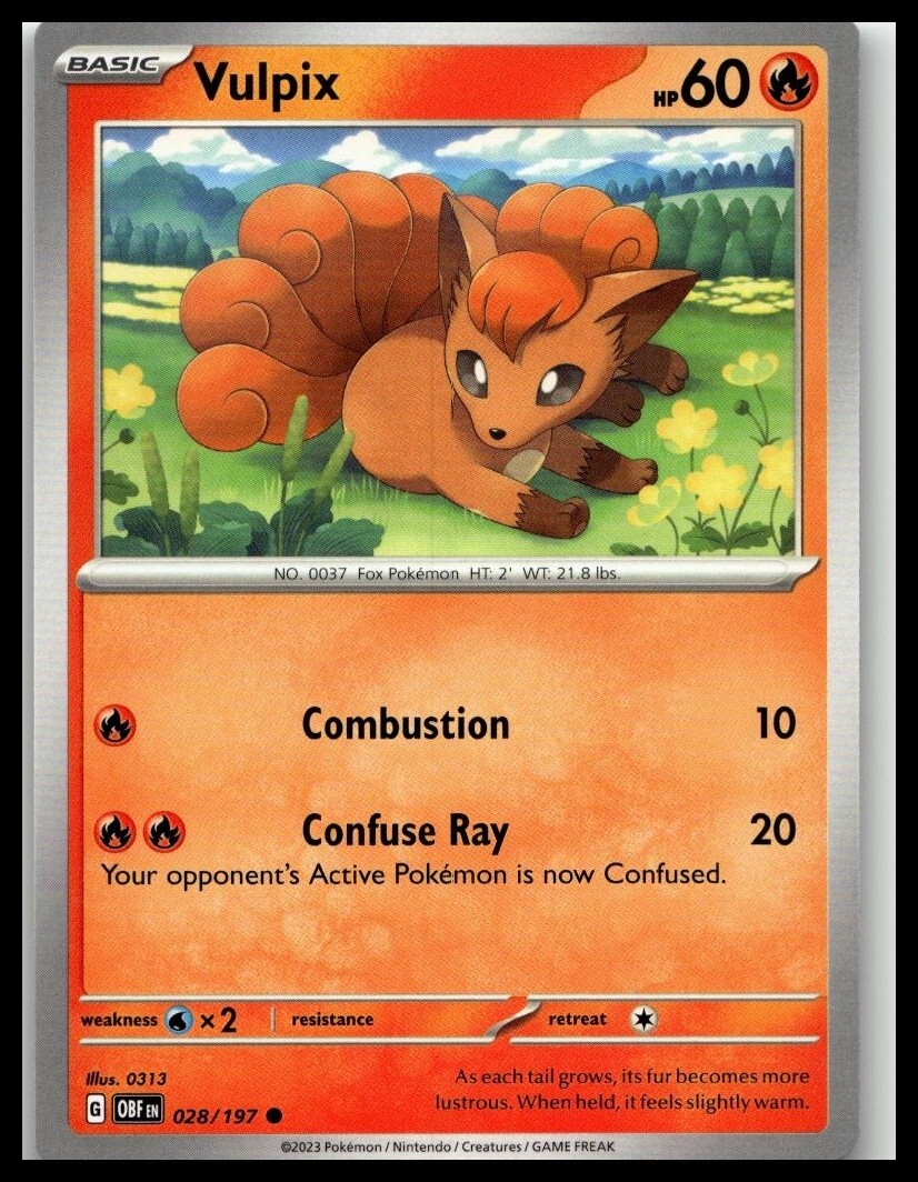 Vulpix 28/197 Pokemon Card Obsidian Flames Common 60 HP Near Mint V1