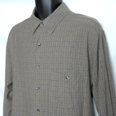 EQUILIBRIO Long Sleeve Shirt Mens Sz 2XB Brown Button Front Italy Check
