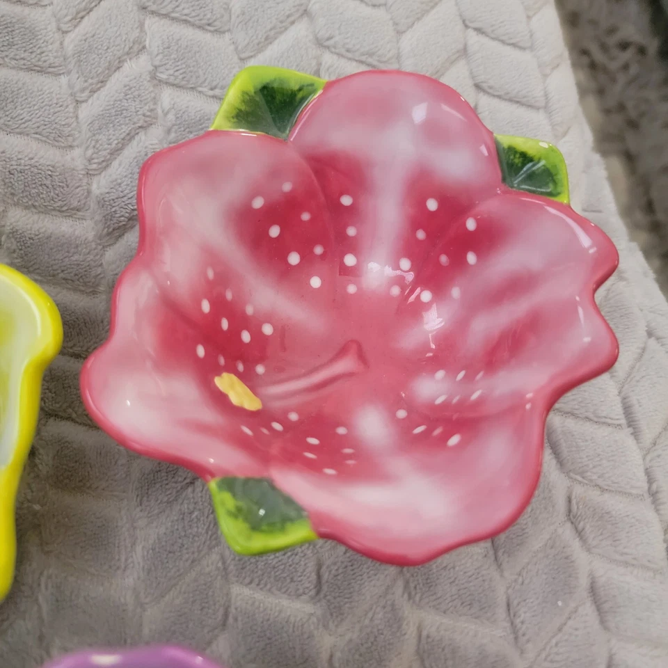 Lote de 3 cuencos de flores Boston Warehouse 2006 hojas púrpura rosa verde servir Foto 2 de 4