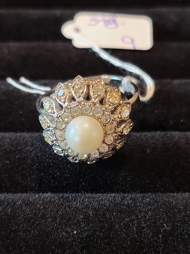 Anello vintage sterling, pietra trasparente con perla, misura 9, bellissimo - Foto 2 di 4