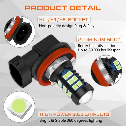 2X H11 H8 LED Bulbs High Power DRL SMD 3030 Fog Light Projector Lamps Ice Blue - Picture 7 of 7