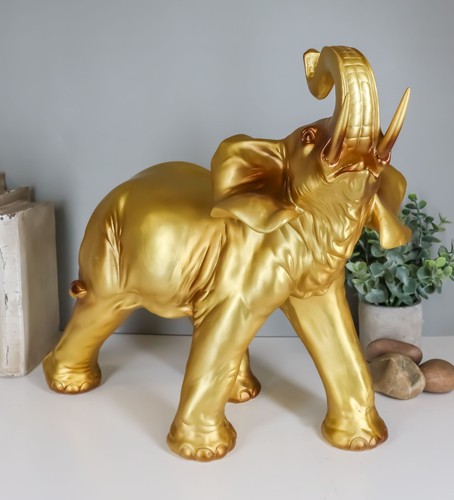 Auspicious Large Thai Buddha Feng Shui Golden Elephant With Trunk Up Statue - 第 8/10 張圖片
